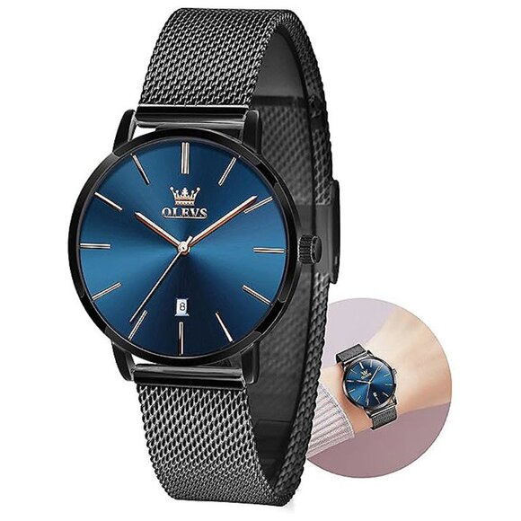 Watch Women Mesh Watches for Women with Date , black blue